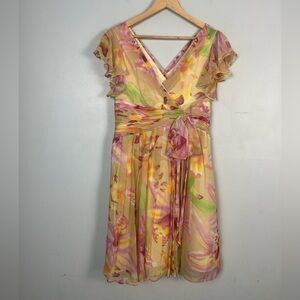 Vintage Silk Cold water Creek Watercolor Dress size 10 petite